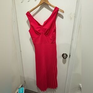 Monteau Hot Pink Pleated Midi Dress